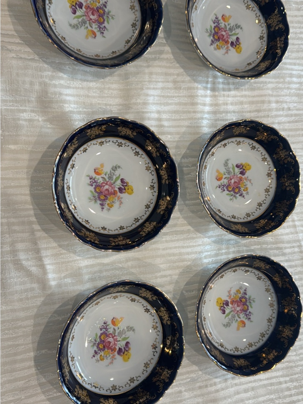 Classic Floral Porcelain Dessert Plates - Navy and White